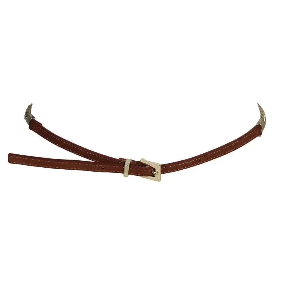 SKINNY BROWN LEATHER SILVER CHAIN 3/8